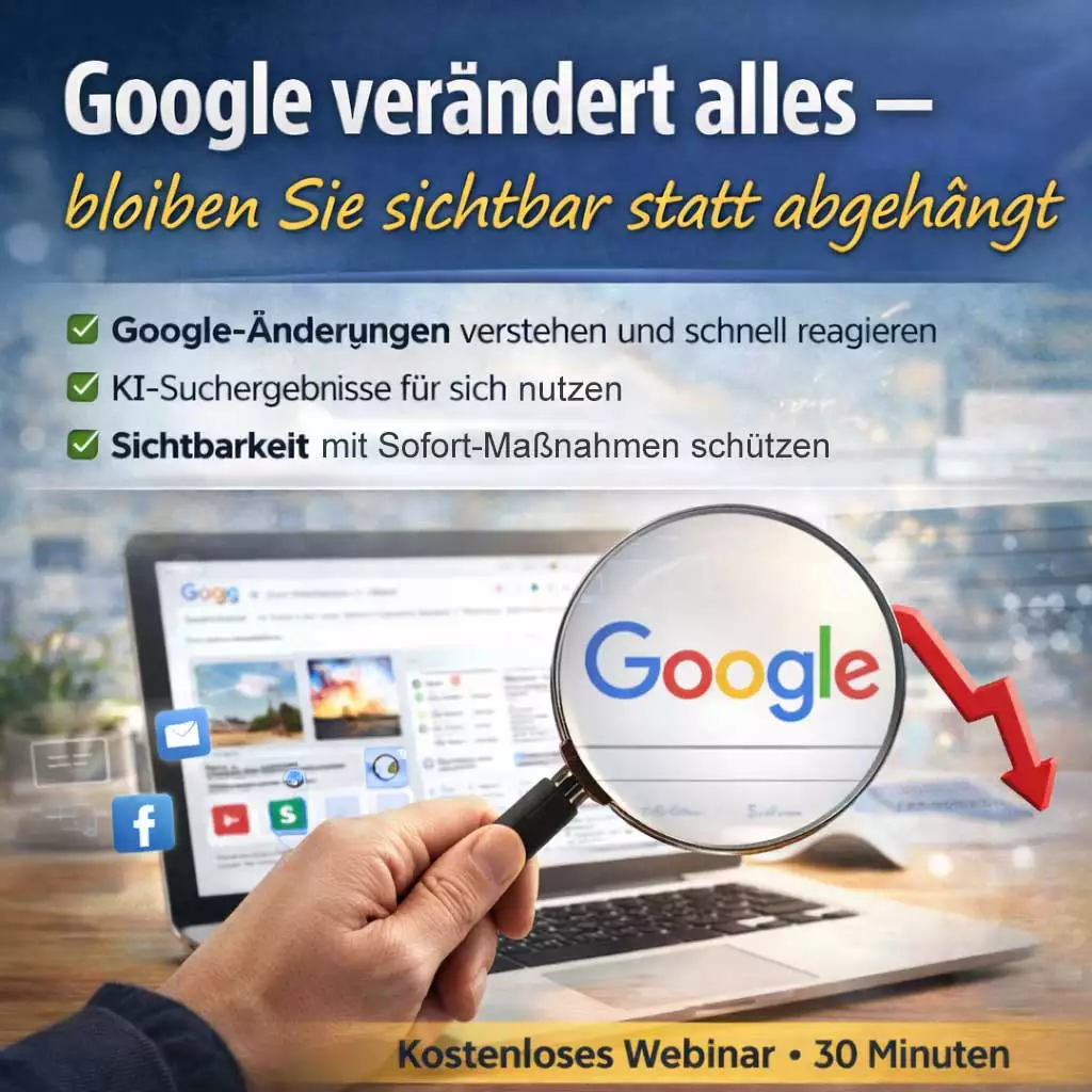 Schreibtisch mit einen Notebook und einer Lupe, die Suche auf Google