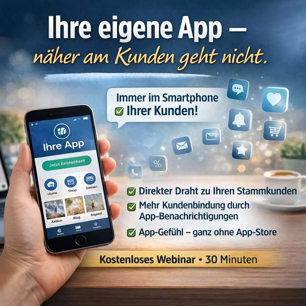 Hand mit einem Smartphone zeigt die eigene App - Einrichtung der eigenen App