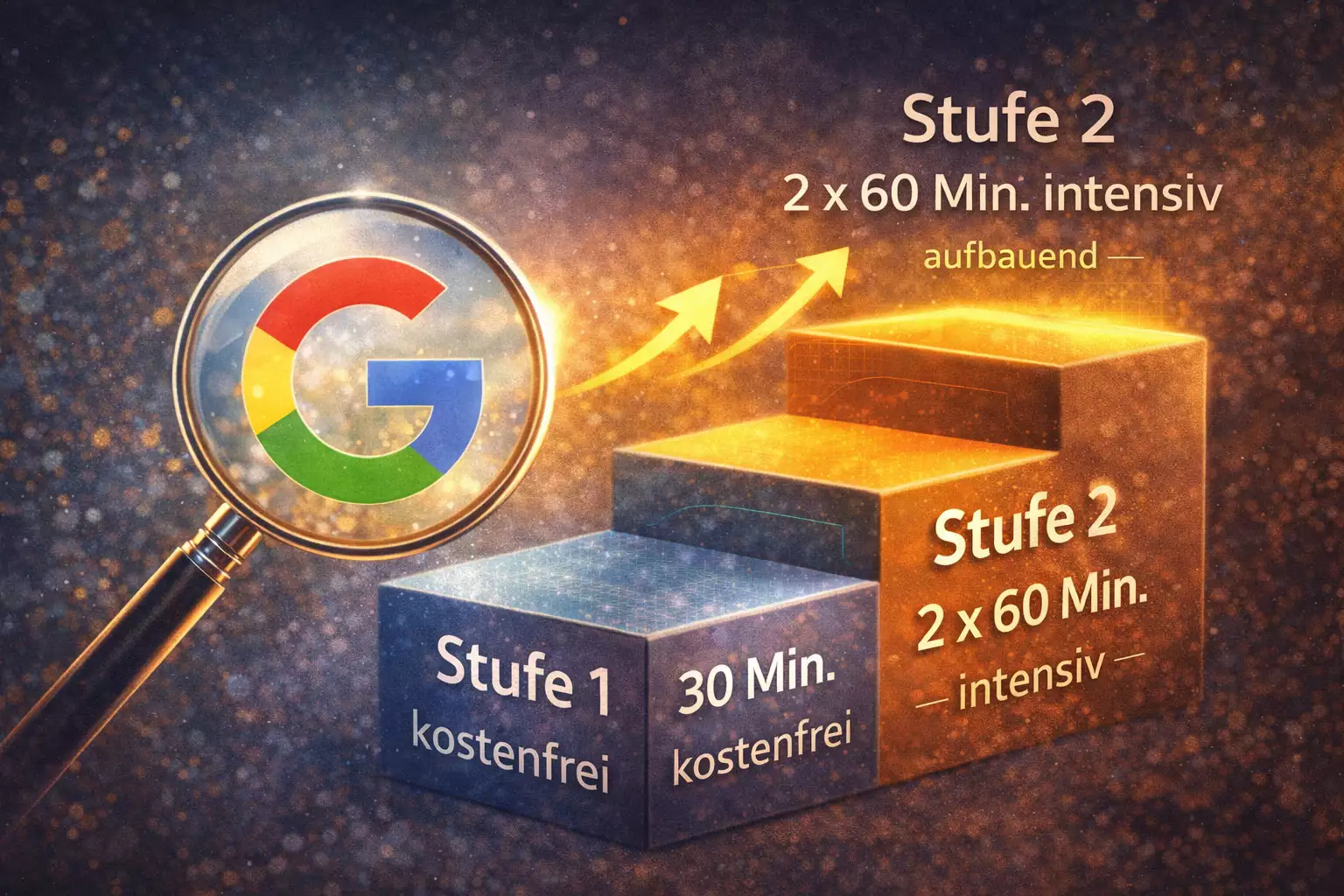 Google verändert alles - eine Hand mit einer Lupe, die auf dem Notebook Google sucht