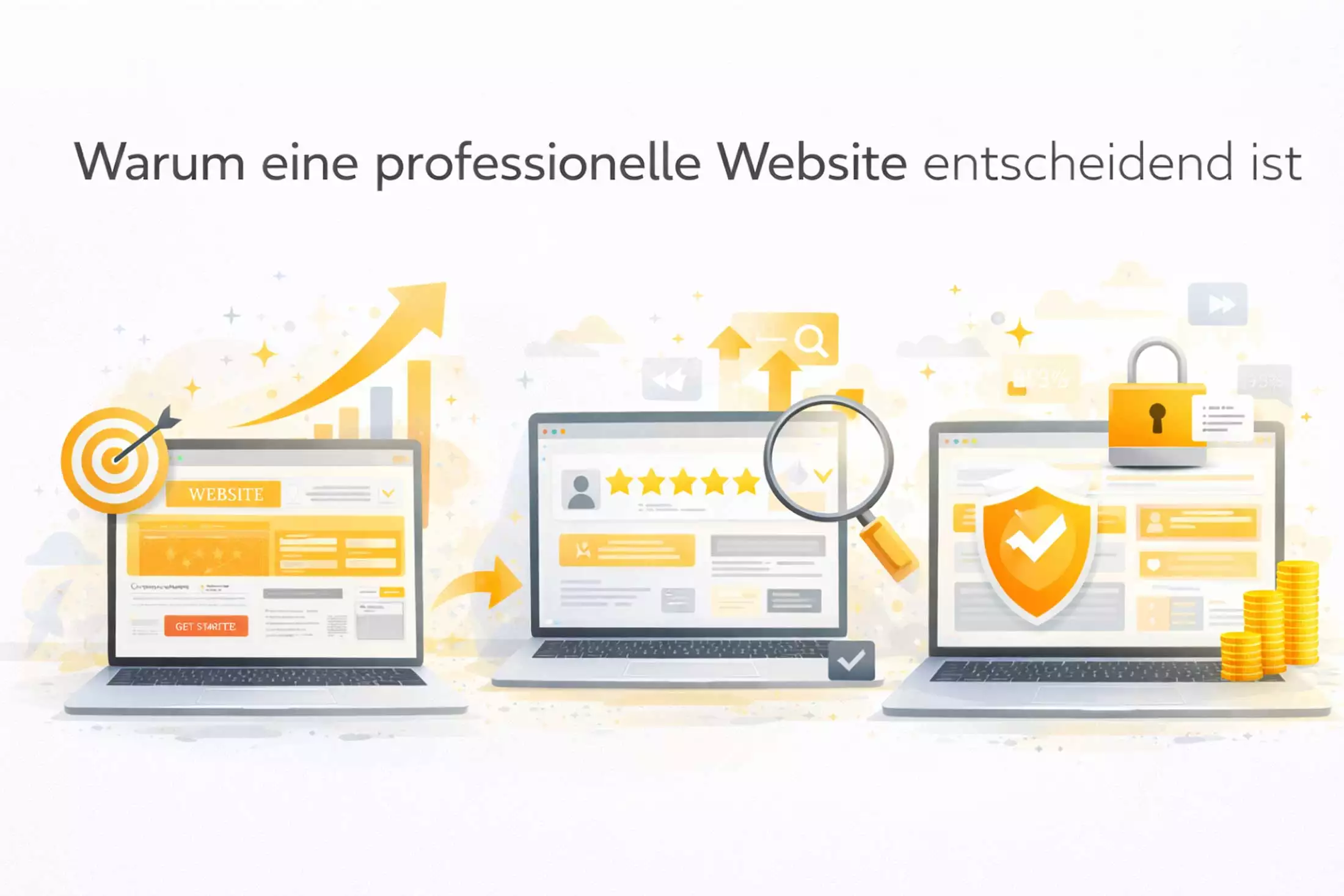 Warum eine professionelle Website entscheidend ist: zeigen diese 3 illustrierten Monitore