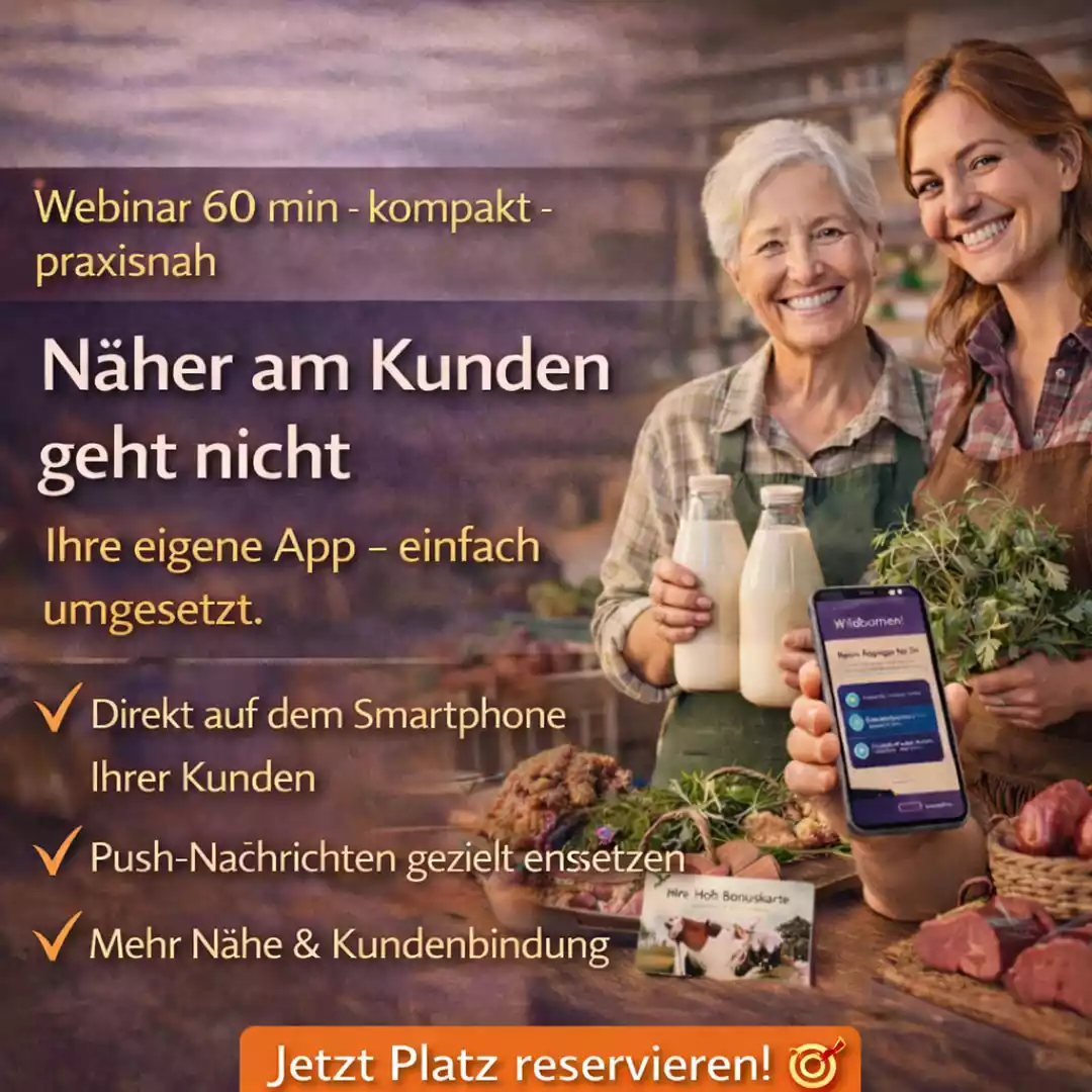Hofladen mit regionalen Produkten nutzt App für Direktvermarktung und Kundenbindung