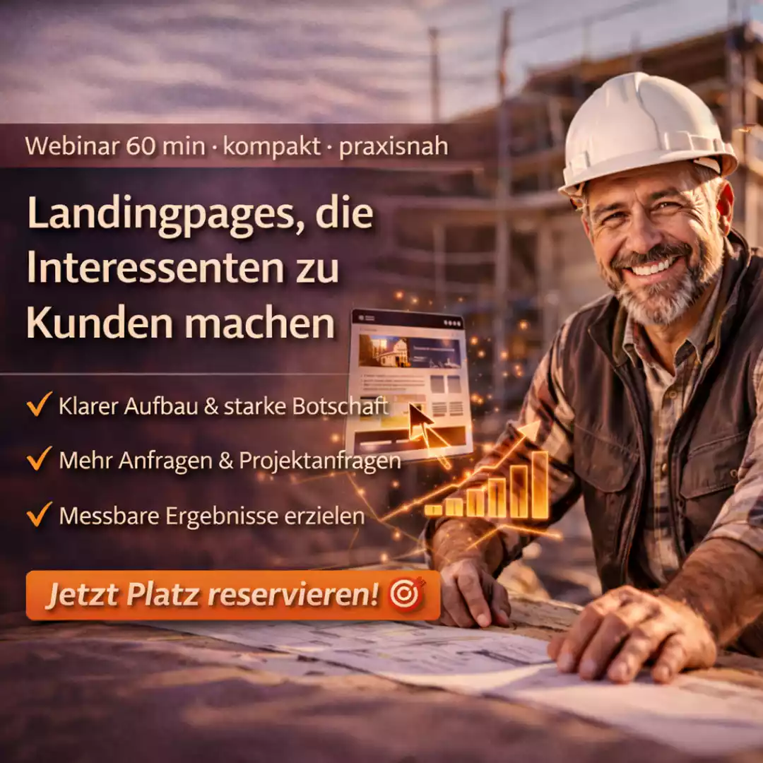 Handwerker auf Baustelle nutzt Landingpage zur Gewinnung neuer Kunden und Anfragen
