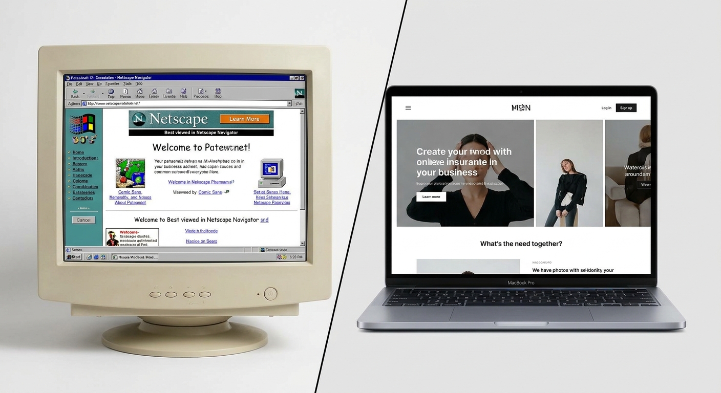 Veraltete Website neben modernem Redesign