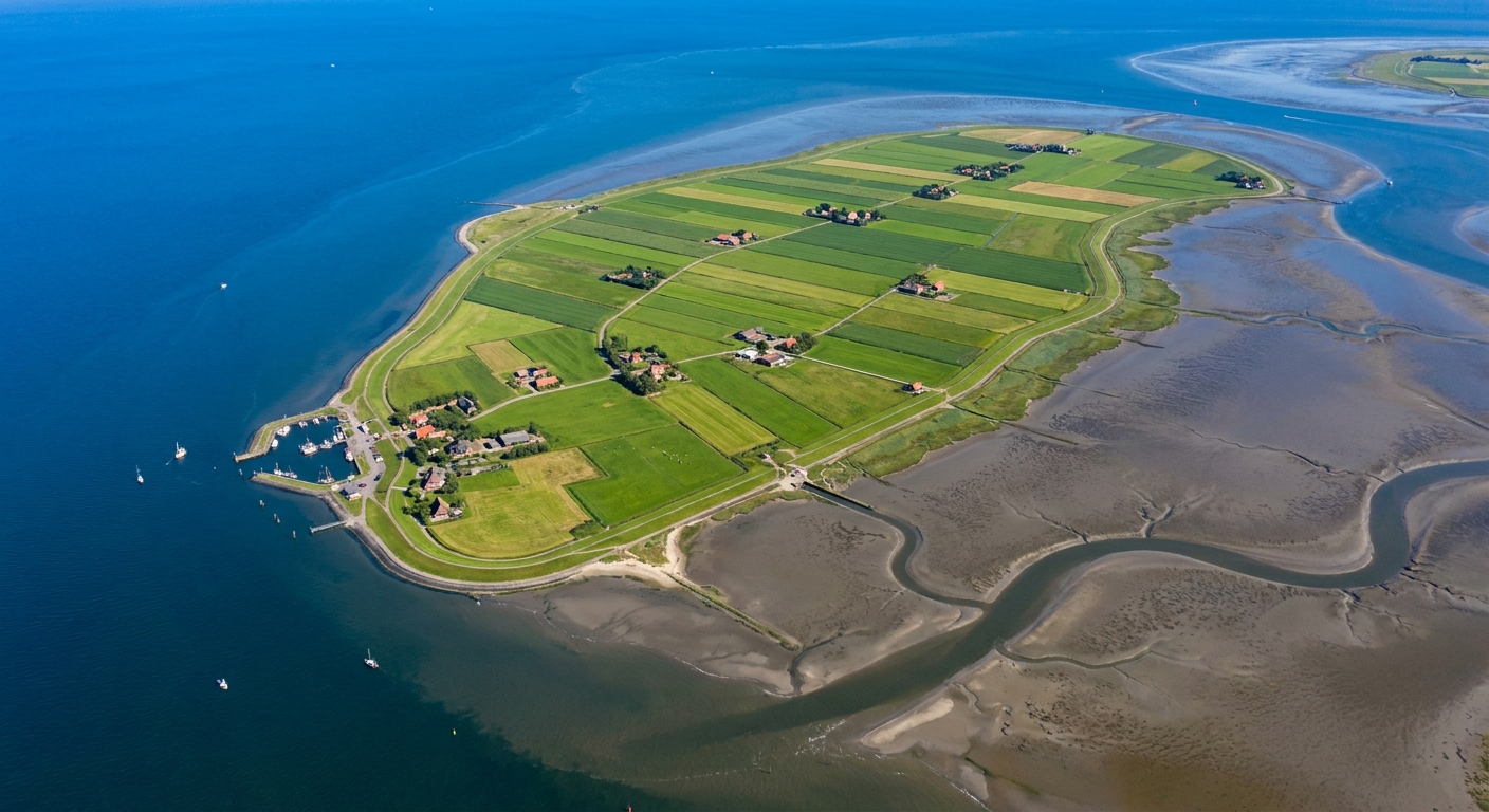 Luftaufnahme der Nordseeinsel Pellworm – Standort von MEDIAteria